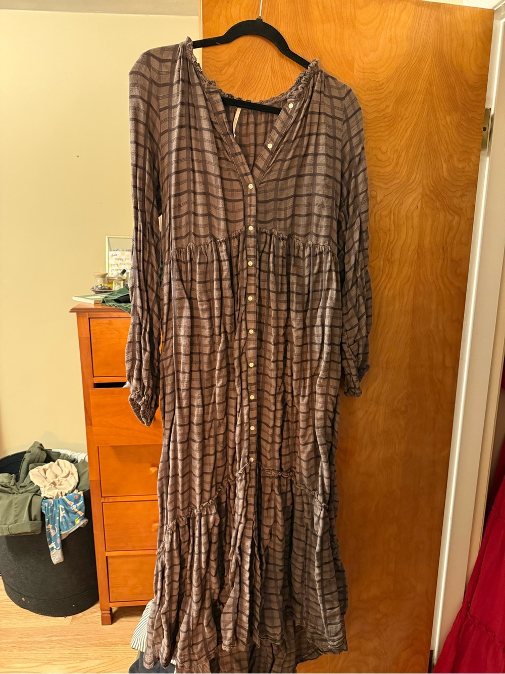 Free People Gray Plaid Button-Front Maxi Dress - Picture 3 of 3
